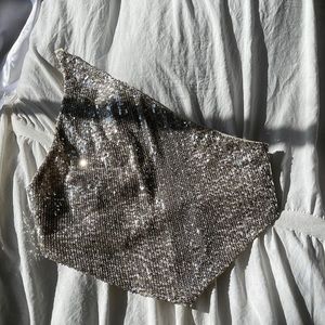 Sequin one shoulder crop top